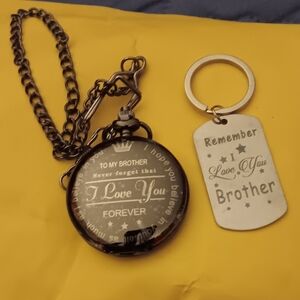 Black Jewelry Pocket Watch and Keychain Set